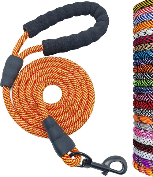 Heavy Duty Rope Dog Leash, 6/8/10FT Nylon Pet Leash, Soft Padded Handle Thick Lead Leashes for Large Medium Dogs (Orange, 1/2" * 6')